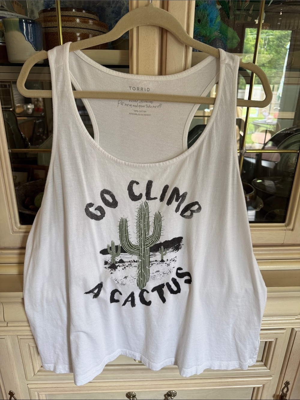 torrid White Cotton Tank “Go Climb A Cactus”🌵